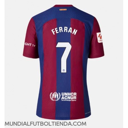 Camiseta Barcelona Ferran Torres #7 Primera Equipación Replica 2023-24 para mujer mangas cortas